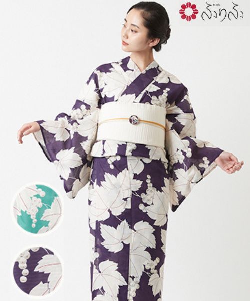 公式 ふりふ 単品 浴衣「ぶどう」紫織庵×京都 ゆかた レディース 女性 ユカタ 浴衣 yukata 花柄 総柄 葡萄 紫 紺 大人女子 レトロ モダン 綿絽 綿100％ コットン しっとり 涼やか お洒落 華やか 花火大会 夏祭り 古典柄 20代 30代 40代 大人 粋