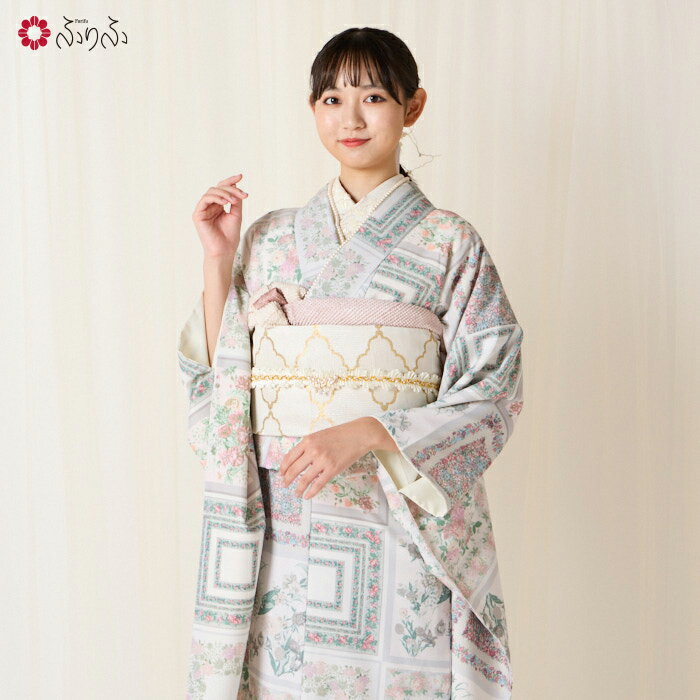 振袖単品「 スカーフローズ 」公式 ふりふ 振袖 成人式 仕立て上がり フリーサイズ 洗えるレトロ モダン 古典 アンティーク風 個性 かわいい 結婚式 黒 白 緑 小花 トレンド 入学式 卒業式 パーティー 和風 着物 和服 おしゃれ 洋風 トレンド 今風