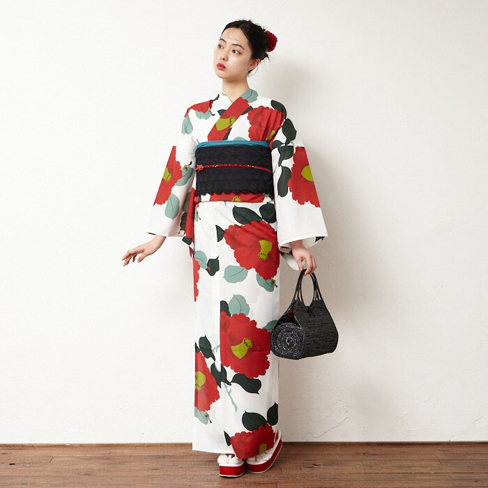 新品 東京新粋染 黒地椿柄浴衣 反物