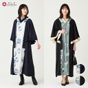 花天井 十二単ワンピース公式 ふりふ 長袖 和洋服 和風 ワンピース 花 四季 動物柄 猫 鳥 金魚 和柄 膝下 Vネック 着物襟 重ね 衿 着物風 ワンピ き...