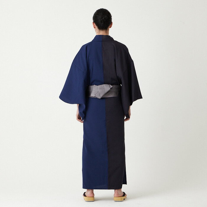 メンズ浴衣・帯 2点セット（ メンズ片見合わせ浴衣＋ メンズライン角帯）公式 ふりふ 【WEB限定】メンズ ゆかた 浴衣 帯 セット M L LL 新作 男性浴衣 男性和服 メンズ浴衣 花火大会 外国人 プレゼント デート 無地 個性的 和 モダン クール モノトーン 紺 送料無料