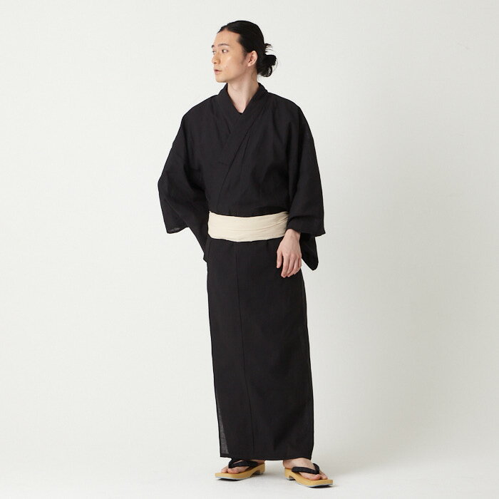 メンズ浴衣・帯 2点セット（ メンズ綿麻しじら浴衣＋ へこ帯）公式 ふりふ 【WEB限定】メンズ ゆかた 浴衣 帯 セット M L LL 新作 男性浴衣 男性和服 メンズ浴衣 花火大会 外国人 プレゼント デート 無地 個性的 和 モダン クール モノトーン 黒 送料無料 上品 シック