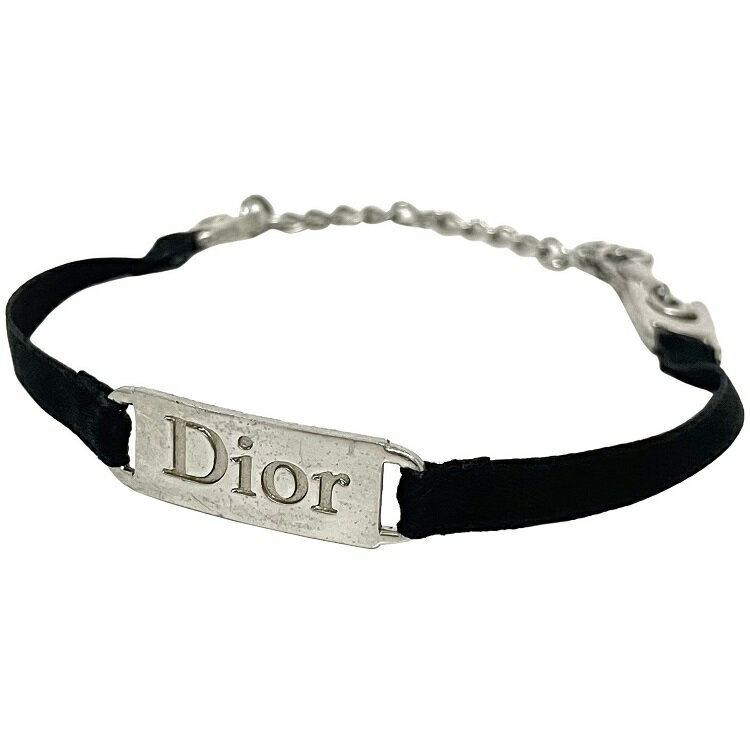 【送料無料】 クリスチャン ディオール ブレスレット ブラック シルバー ロゴ 中古 Christian Dior プレート ブレス アクセサリー ヴィンテージ リボン レア 人気 レディース アクセ 女性 ブランド ジュエリー 宝飾 CD ロゴプレート シンプル オシャレ 贈り物 本物 鑑定済み