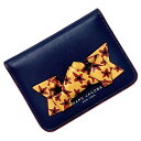 【送料無料】 マークジェイコブス カードケース ネイビー イエロー レッド M0009925 美品 レザー 中古 MARC JACOBS 名刺入れ 二つ折り リボン 星 ビジネス クリアポケット カードホルダー 定番 人気 レディース ブランド小物 女性 小物 本革 紺 黄色 赤 ロゴ 本物 鑑定済み