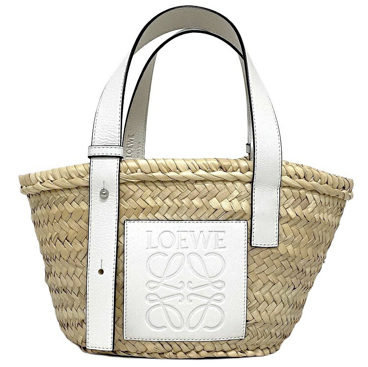 【送料無料】 ロエベ カゴバッグ スモール ベージュ ホワイト アナグラム A223S93X04 美品 ヤシの葉 カーフスキン レザー 中古 LOEWE ハンドバッグ バケットバッグ カゴ ラフィア サマーバッグ ロゴ 軽量 定番 人気 レディース 手織り バッグ 本革 白 シンプル 本物 鑑定済みのサムネイル