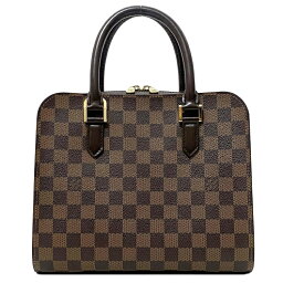 【送料無料】 ルイ ヴィトン ハンドバッグ トリアナ ブラウン ダミエ エベヌ N51155 美品 中古 LOUIS VUITTON ファスナー ヴィンテージ ロゴ シンプル 定番 人気 レディース バッグ 女性 鞄 茶色 ゴールド金具 LV 総柄 外ポケット有 マチ有 スクエア型 高級感 本物 鑑定済み