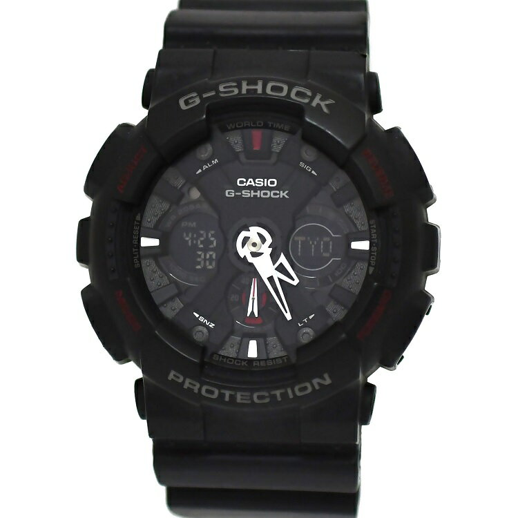 楽天フリマハイクラス楽天市場店【送料無料】 カシオ 腕時計 G-Shock ブラック GA-120 時計 メンズ ラバー SS 中古 クオーツ CASIO 黒 ビッグケース ワールドタイム ジーショック カレンダー デジアナ 電池式 男性 定番 人気 お洒落 カジュアル 普段使い デジタル アナログ 黒 ブランド 本物 鑑定済み