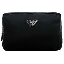 【送料無料】 プラダ ポーチ ブラック シルバー テスート 美品 小物入れ ナイロン 中古 PRADA ファスナー 三角 ロゴ プレート 定番 人気 女性 レディース 黒 シンプル ワンポイント 無地 軽い 大容量 お洒落 化粧ポーチ コスメポーチ 高級感 上品 ブランド 本物 鑑定済み