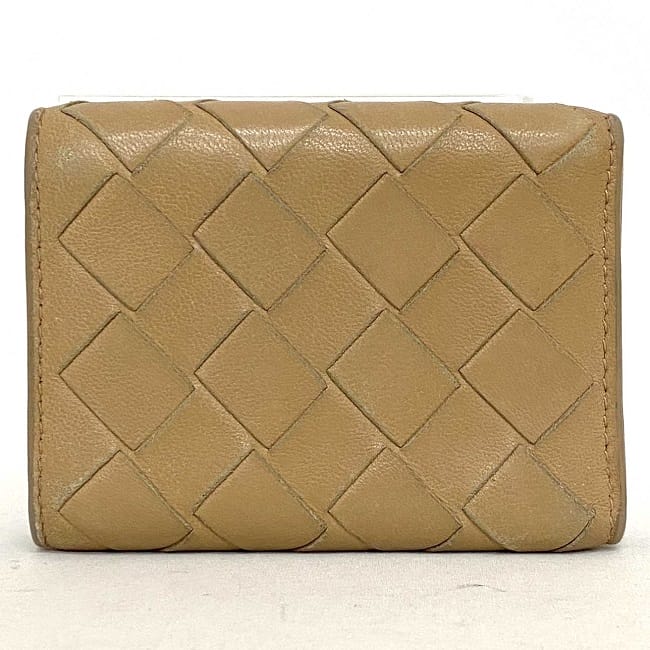 【送料無料】 ボッテガ ヴェネタ 三つ折り 財布 ベージュ イントレチャート コンパクト レザー 中古 BOTTEGA VENETA ホック ミニ ウォレット 編み込み 定番 人気 女性 レディース 小さめ お洒落 カジュアル シンプル 箱付き 革 本革 エレガント 上品 ブランド 本物 鑑定済み