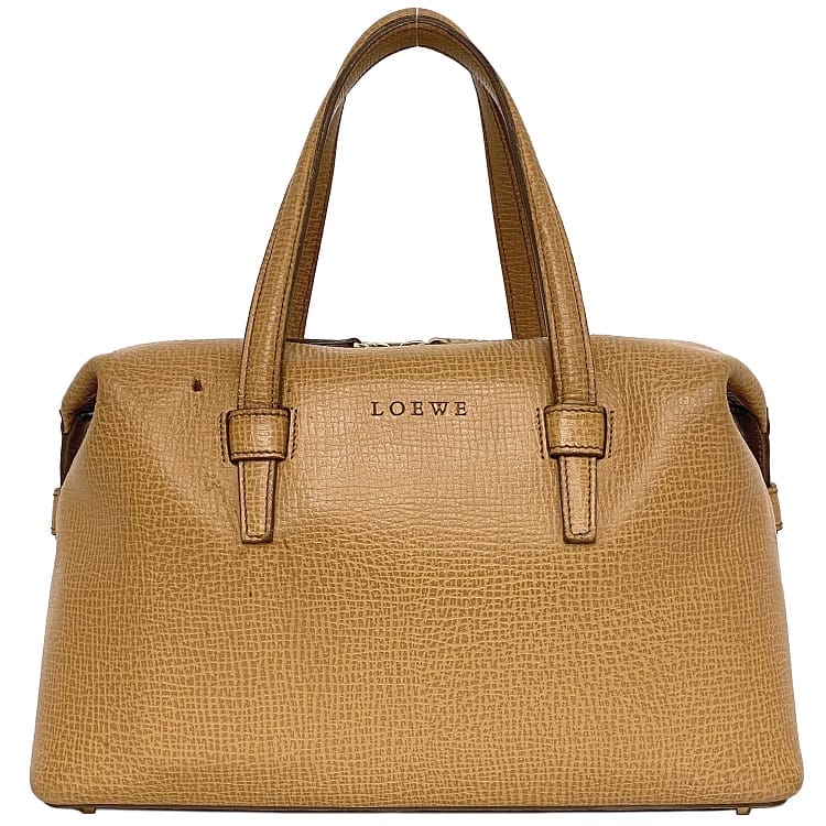 【送料無料】 ロエベ ハンドバッグ キャメル ベージュ 美品 ミニボストン レザー 中古 LOEWE ヴィンテージ ファスナー レア 定番 人気 ロゴ ワンポイント シンプル バッグ 鞄 レディース 女性 マチ有 お洒落 高級感 上品 カジュアル エレガント ブランド 本物 鑑定済み