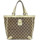 【送料無料】 グッチ トートバッグ ベージュ ホワイト 130739 GG キャンバス レザー 中古 213317 GUCCI ロゴ 総柄 ハンドバッグ 軽い ...