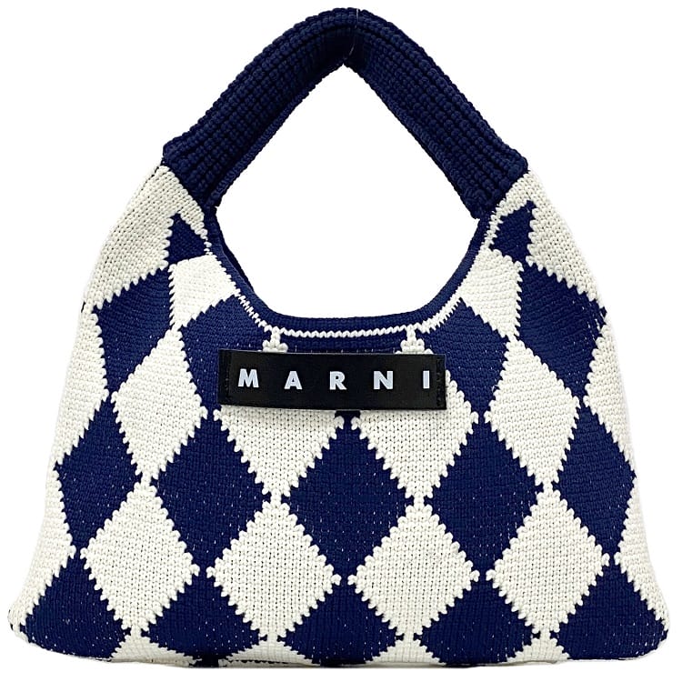 【送料無料】 マルニ ハンドバッグ マーケット スモール ネイビー ホワイト 美品 セミショルダー バッグ ニット 中古 MARNI 肩掛け ニットバッグ ウール 定番 人気 女性 レディース 通勤 通学 紺色 白色 シンプル カジュアル お洒落 エレガント 上品 ブランド 本物 鑑定済みのサムネイル