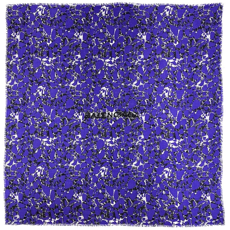 【送料無料】 バレンシアガ ストール ネイビー 508313 美品 クリーニング済み ウール 50% シルク 50% 中古 BALENCIAGA 大判 レア フリンジ スクエア モザイク 迷彩 紺色 シンプル アパレル ファッション 小物 総柄 定番 人気 女性 レディース 上品 ブランド 本物 鑑定済み