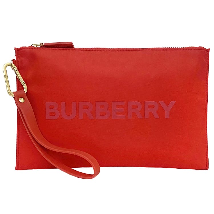 【送料無料】 バーバリー クラッチバッグ レッド 美品 ポーチ ストラップ付 ナイロン ラバー 中古 BURBERRY ファスナー ロゴ ハンドバッグ 小物入れ レア 定番 人気 女性 レディース シンプル 赤 カジュアル 軽い クラッチ コンパクト 小さめ 高級感 ブランド 本物 鑑定済み