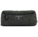 【送料無料】 プラダ ポーチ グレー テスート ec-20627 美品 小物入れ ツイード ウール ナイロン 中古 PRADA トライアングル プレート ヴィン...
