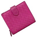 【送料無料】 ボッテガヴェネタ 二つ折り 財布 ピンク イントレチャート コンパクト レザー 中古 BOTTEGA VENETA ホック 編み込み ヴィンテージ 定番 人気 女性 レディース 小さい 革 ミニ ウォレット シンプル お洒落 エレガント 華やか 高級感 上品 ブランド 本物 鑑定済み