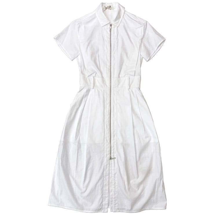 【送料無料】 エルメス ジップ ワンピース ホワイト 美品 クリーニング済み 34 綿 100 中古 HERMES アパレル ファスナー 半袖 シャツワンピース...