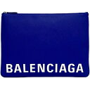 【送料無料】 バレンシアガ クラッチバッグ ブルー 579550 美品 ファスナー ロゴ グレイン レザー 中古 BALENCIAGA ハンドバッグ セカンドバ...