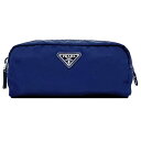 【送料無料】 プラダ ポーチ ec-21645 ブルー テスート 1NA350 美品 小物入れ 新型 ナイロン 中古 224 PRADA ファスナー トライアン...