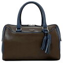 【送料無料】 コーチ ミニボストンバッグ ec-21789 ブラウン ネイビー 25807 美品 レザー 中古 COACH チャーム付 ファスナー ハンドバッグ...