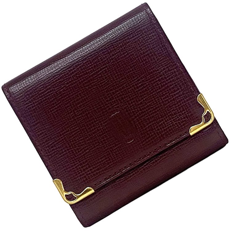 【送料無料】 カルティエ コインケース ec-21981 ボルドー マスト 美品 小銭入れ グレイン レザー 中古 Cartier ミニ ヴィンテージ ホック コンパクト 人気 定番 お洒落 上品 高級感 シンプル エレガント 女性 レディース 男性 メンズ ユニセックス ブランド 本物 鑑定済み