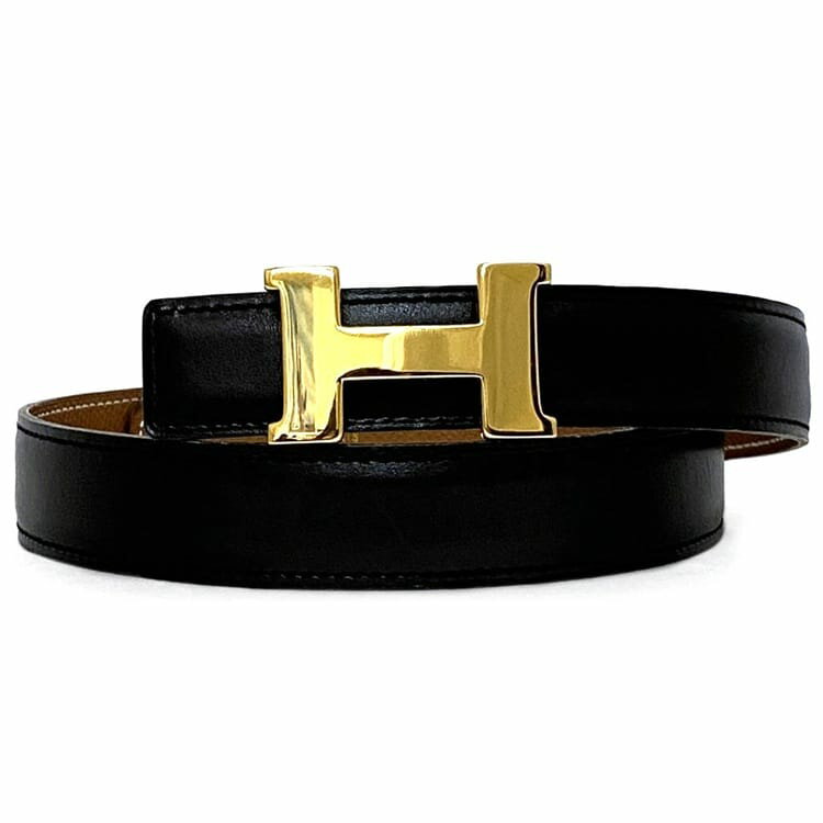Authentic HERMES Black Leather Belt with Goldtone H Buckle Authentic HERMES Black Leather Belt with Goldtone H Buckle