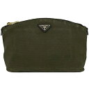 【送料無料】 プラダ ポーチ ec-22082 カーキ カナパ 1N1857 美品 キャンバス 中古 42 PRADA ヴィンテージ ファスナー トライアングル...