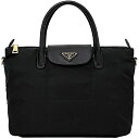 【送料無料】 プラダ トートバッグ f-22455 ブラック NERO BN2106 美品 ナイロン レザー 中古 58 PRADA 三角 黒 ロゴ プレート ...