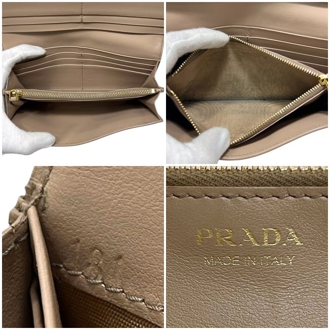 【送料無料】 プラダ 二つ折り 長財布 ec-24229 ベージュ 1MH132 財布 美品 レザー 中古 181 PRADA 三角 ロゴ プレート ホック ロング ウォレット メンズ レディース 男女兼用 定番 人気 ゴールド金具 シンプル 革財布 本革 ヴィンテージ 小銭入れ有 ブランド 本物 鑑定済み