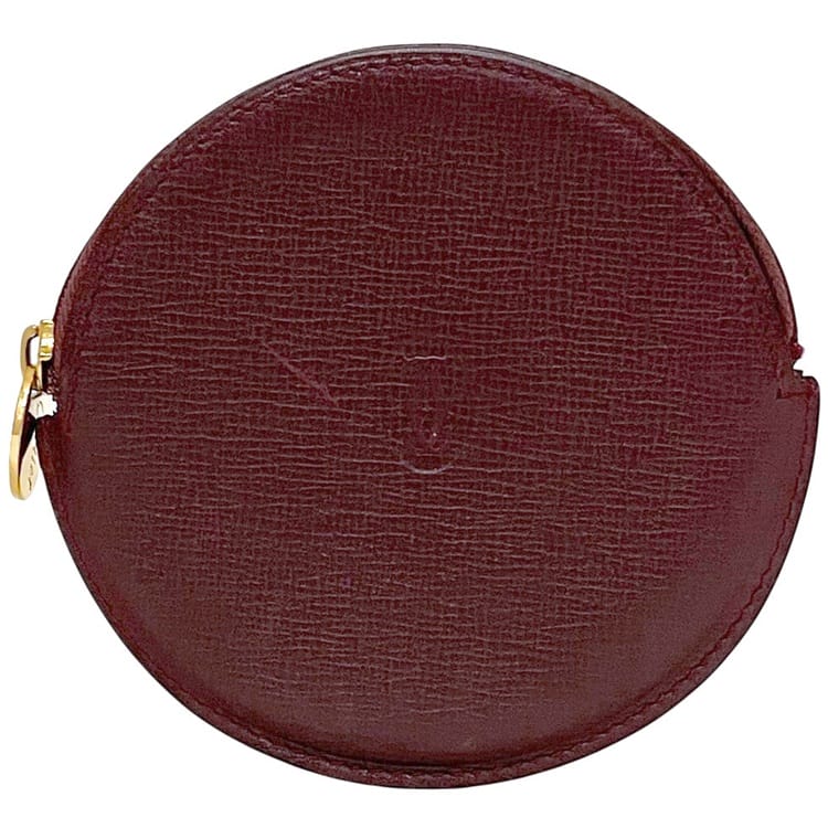 【送料無料】 カルティエ コインケース ec-24583 ボルドー マスト L3000159 美品 小銭入れ レザー 中古 Cartier ラウンド 丸 財布 ファスナー ワンポイント レディース メンズ ワインレッド ヴィンテージ 革 ロゴ シンプル 赤 ゴールド金具 定番 人気 ブランド 本物 鑑定済み
