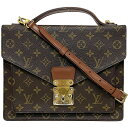 ルイ ヴィトン 2way バッグ モンソー 28 ブラウン ゴールド モノグラム M51185 ショルダーバッグ 中古 864 VL LOUIS VUITTON LV 茶色 セカンドバッグ ビジネス 鍵付き ヴィンテージ レア 80年代 ブリーフケース 本革 人気 鞄 ブランド 本物 鑑定済み