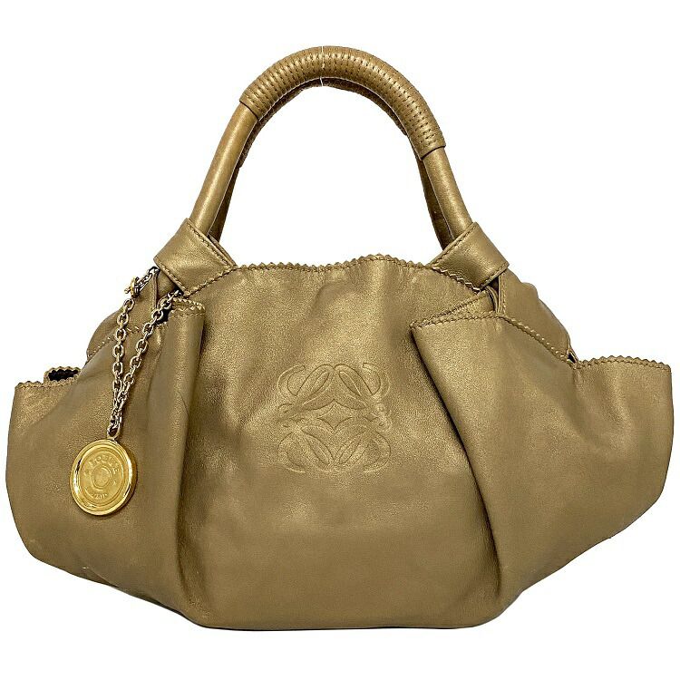 ロエベ ハンドバッグ ナッパアイレ ゴールド アナグラム 美品 ナッパレザー 中古 LOEWE チャーム付 ミニ ヴィンテージ マグネット ソフトレザー ファスナー 定番 人気 レディース 女性 シンプル ワンポイント ロゴ 軽量 トートバッグ ブランド 本物 鑑定済み