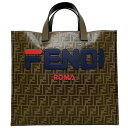 フェンディ トートバッグ ブラウン ベージュ ブルー ズッカ 8BH357 A5N6 F155V 美品 PVC レザー 中古 FENDI ロゴ FF 総柄 定番 人気 レディース トート バッグ 女性 大容量 旅行 鞄 ハンドバッグ ロゴトート 茶色 青 ゴールド金具 革 プレゼント 本物 鑑定済み