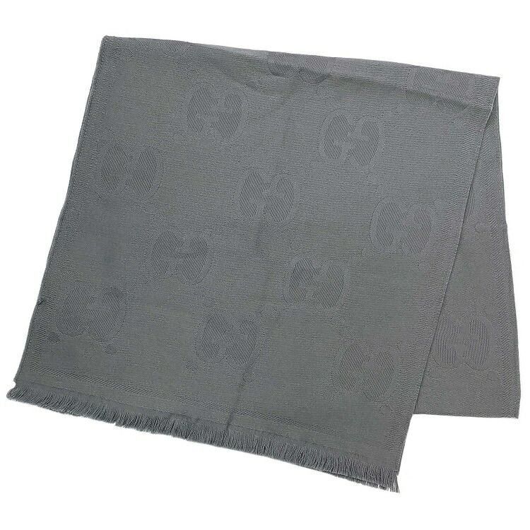 グッチ ストール グレー GGパターン 573682 未使用 美品 ウール Sランク GUCCI タグ付 ショール マフラー フリンジ アパレル GG 箱付 定番 人気 レディース ファッション小物 女性 ブランド小物 大判ストール 灰色 ロゴ 総柄 プレゼント 贈り物 本物 鑑定済み