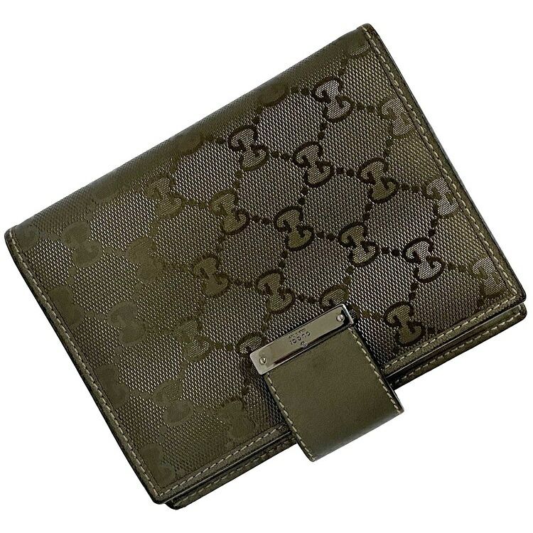 グッチ 手帳カバー メタリック カーキ GG インプリメ 115240 手帳 コーティングレザー 中古 GUCCI 6穴 リング ホック ペン差し ポケット リング手帳 定番 人気 レディース ブランド小物 女性 小物 カバー ロゴ 総柄 本革 革 光沢 高級感 オシャレ 本物 鑑定済み