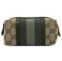 グッチ ポーチ カーキ ベージュ GGウェビング 256639 美品 キャンバス レザー 中古 GUCCI ミニ 小物入れ ファスナー GGキャンバス コスメ ...