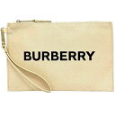 バーバリー クラッチバッグ クリーム ベージュ ゴールド 99350113489 未使用 美品 キャンバス レザー GP Sランク BURBERRY ファスナー ストラップ 軽い 布地 ロゴ プリント シンプル 男女兼用 ポーチ マチ無し カジュアル お洒落 高級感 ブランド 本物 鑑定済み