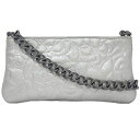 シャネル アクセサリーポーチ シルバー カメリア レア 美品 レザー メタル 中古 8番台 CHANEL チェーン ファスナー エンボス 型押し ミニバッグ ポ...