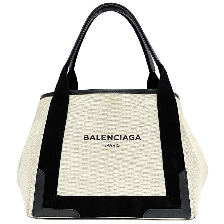 バレンシアガ トートバッグ ネイビー カバ S ベージュ ブラック スモール ポーチ付 キャンバス レザー 中古 BALENCIAGA ロゴ キャンバストート 軽い 定番 人気 女性 レディース 通勤 通学 ビジネス シンプル カジュアル お洒落 高級感 ブランド 本物 鑑定済み