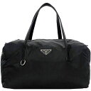 プラダ ミニボストン バッグ ブラック NERO テスート サフィアーノ BR2394 美品 ハンドバッグ ナイロン 中古 PRADA 三角 ロゴ プレート フ...