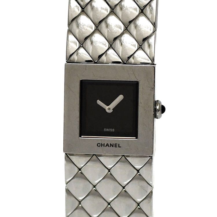 シャネル 腕時計 マトラッセ ブラック シルバー H0009 美品 時計 SS 中古 クオーツ CHANEL レディース ..