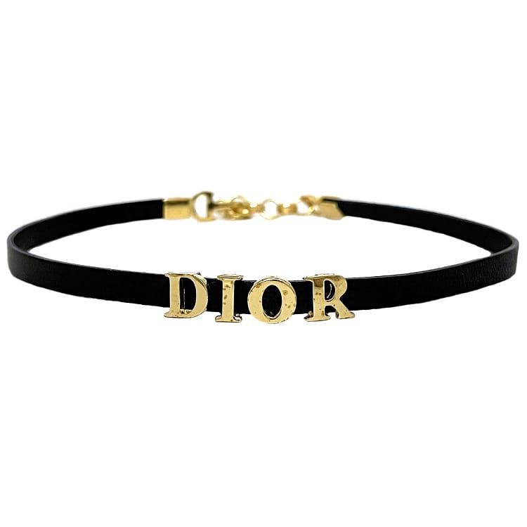 クリスチャン ディオール ロゴ チョーカー ブラック ゴールド ec-20017 美品 ネックレス レザー メタル 中古 Christian Dior ジュエリー アクセサリー 定番 人気 ブランドアクセ 女性 レディース 黒 シンプル エレガント 高級感 上品 ブランド 本物 鑑定済み