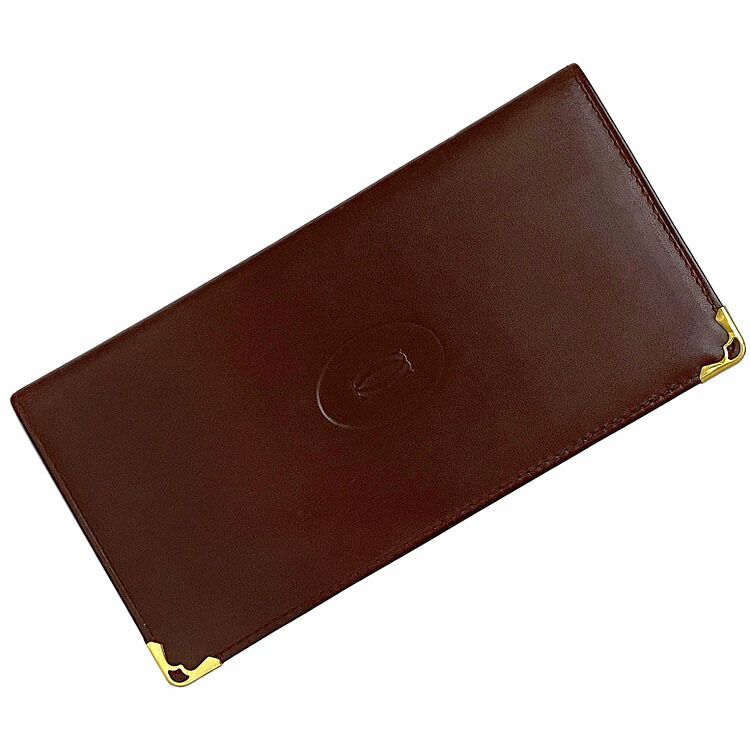 カルティエ 二つ折り 長財布 ボルドー マスト ec-20103 財布 札入れ レザー 中古 Cartier ヴィンテージ ワンポイント ロゴ 定番 人気 メンズ レディース シンプル 革 本革 お洒落 ウォレット ロング レトロ 男性 女性 ゴールド金具 上品 ブランド 本物 鑑定済み