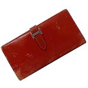 エルメス 二つ折り 長財布 ベアン ec-21287 レッド 財布 レザー ボックスカーフ 中古 □H刻印 HERMES 折り財布 ロング ウォレット 本革 ヴ...