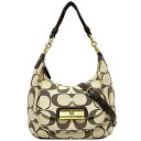 コーチ 2way ショルダーバッグ ec-21381 ベージュ ブラウン シグネチャー 16817 トートバッグ キャンバス レザー 中古 COACH 軽い ロ...