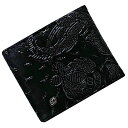 印傳屋 二つ折り 財布 ec-21750 ブラック 美品 レザー 鹿革 漆塗り 中古 INDEN YA コンパクト 折り財布 印伝 ヴィンテージ シンプル お洒...