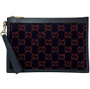 グッチ クラッチバッグ ec-21864 ネイビー レッド 597627 美品 ストラップ付 ウール レザー 中古 562600 GUCCI GG ロゴ 総柄 ...