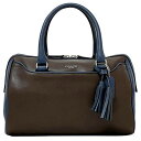 コーチ ミニボストンバッグ ec-21789 ブラウン ネイビー 25807 美品 レザー 中古 COACH チャーム付 ファスナー ハンドバッグ タッセル 定...