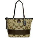 コーチ トートバッグ ec-22131 ベージュ ブラウン シグネチャー F15112 チャーム付 キャンバス レザー 中古 COACH 軽い 肩掛け ファスナー 総柄 ロゴ 定番 人気 女性 レディース トート 革 お洒落 通勤 通学 仕事 ビジネス 高級感 上品 ブランド 本物 鑑定済み