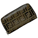 フェンディ ラウンドファスナー 長財布 ec-22134 ブラウン ズッカ 7M0210 財布 レザー 中古 FENDI ファスナー ロゴ FF 総柄 ロング ...